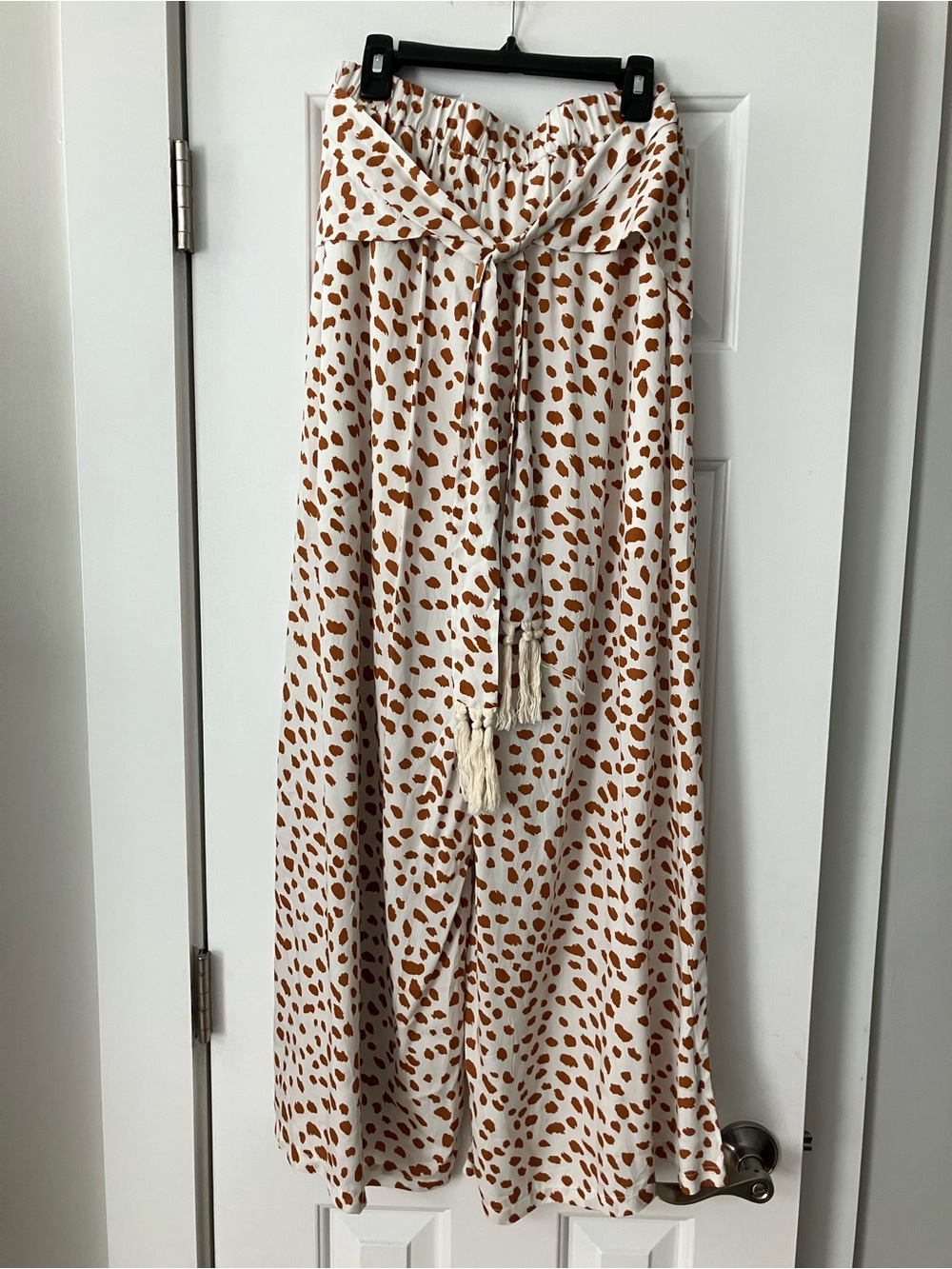 Simplee Apparel Cream Wide-Leg Jumpsuit with Brown Spot Print